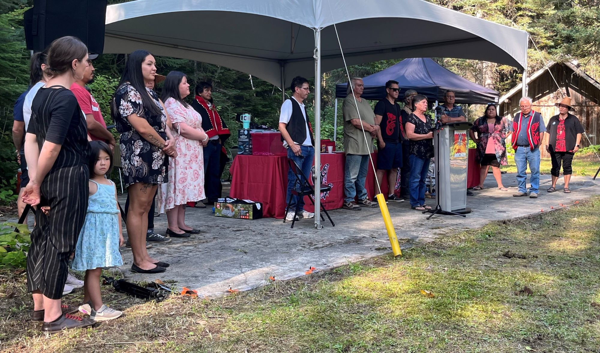 Simogyet Watakhayetsxw (Deborah Good) speaking at the August 28, 2023 Meziadin Indigenous Protected Area 2nd Year Anniversary Celebration (Photo: Jessica Clogg)