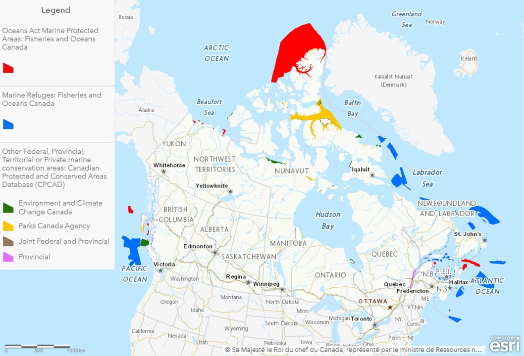 Map of marine protected and conserved areas in Canada