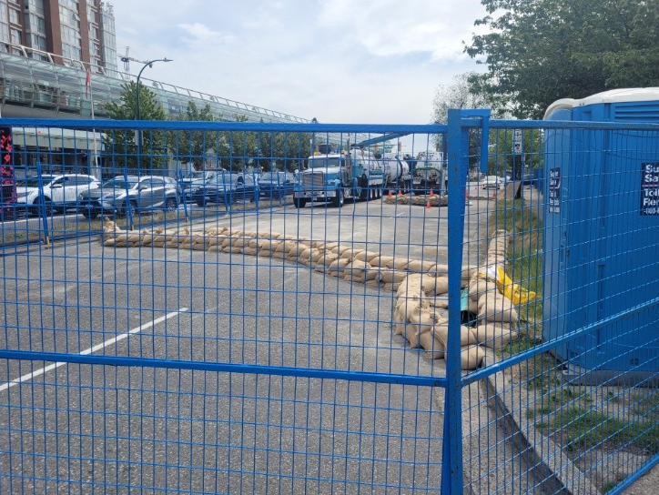 The corner of Main & Terminal in Vancouver, site of a second sewer main break in a 3-day period in June 2024.  